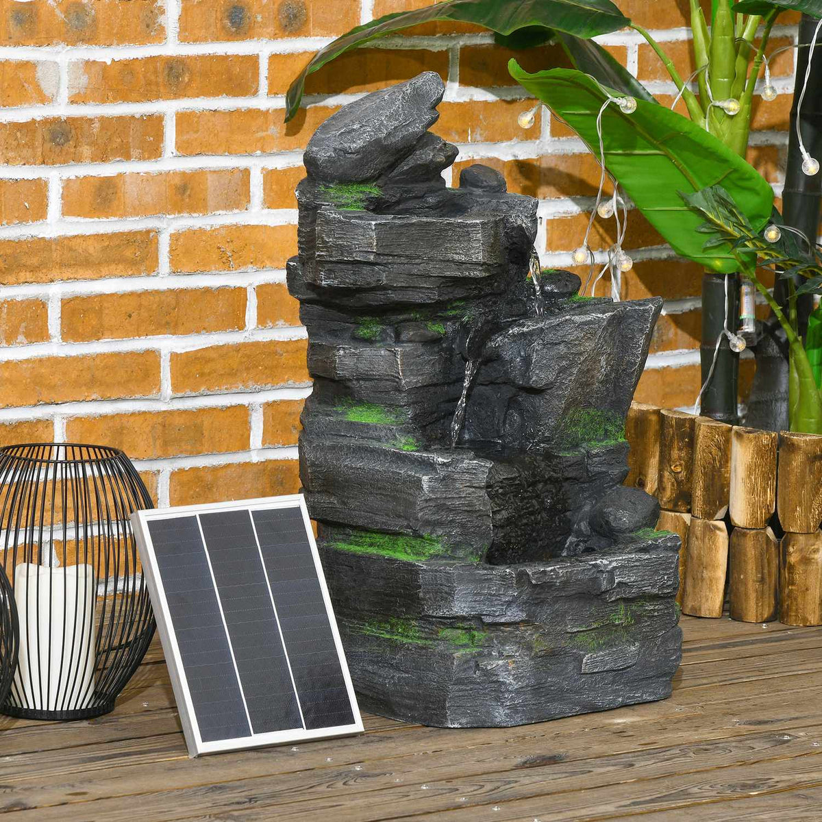 Garden Fountain Solar Fountain 4 Levels Led Lighting Decorative Fountain Garden Balcony Synthetic Resin 34X28X57Cm