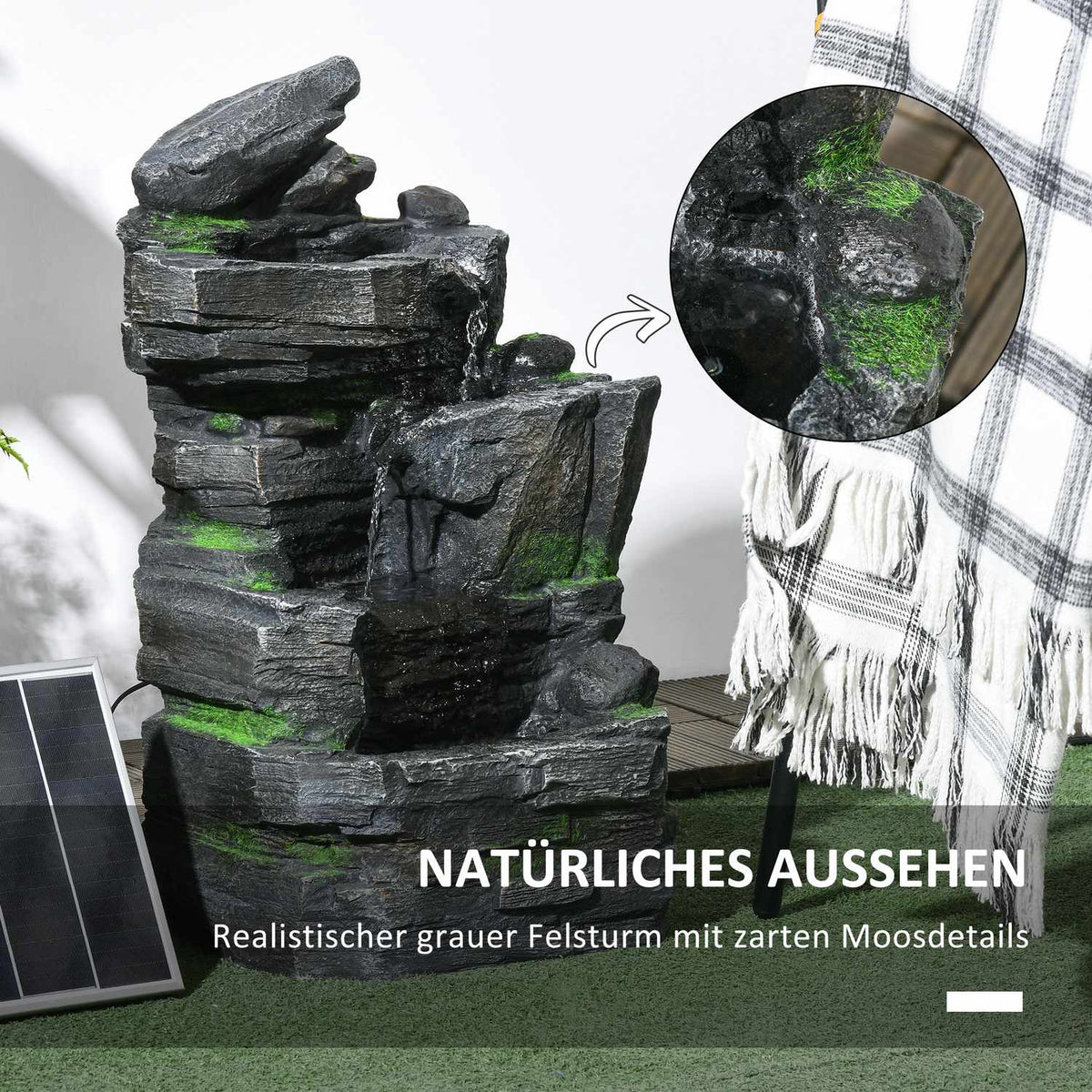 Garden Fountain Solar Fountain 4 Levels Led Lighting Decorative Fountain Garden Balcony Synthetic Resin 34X28X57Cm