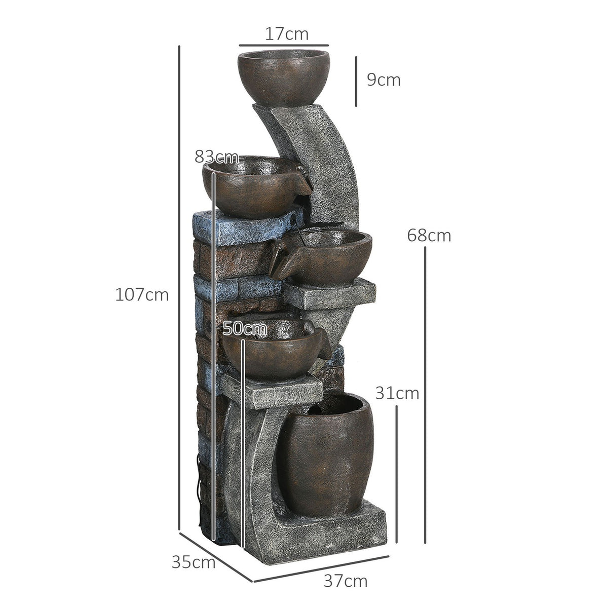 Garden Fountain Solar Fountain Decorative Fountain Led Lighting 5 Levels Garden Patio Synthetic Resin 37X35X107Cm