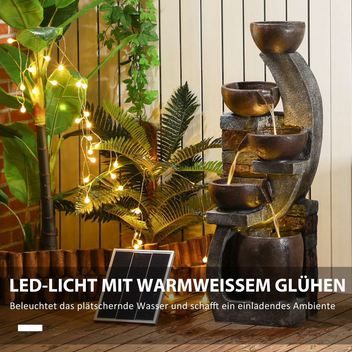 Garden Fountain Solar Fountain Decorative Fountain Led Lighting 5 Levels Garden Patio Synthetic Resin 37X35X107Cm