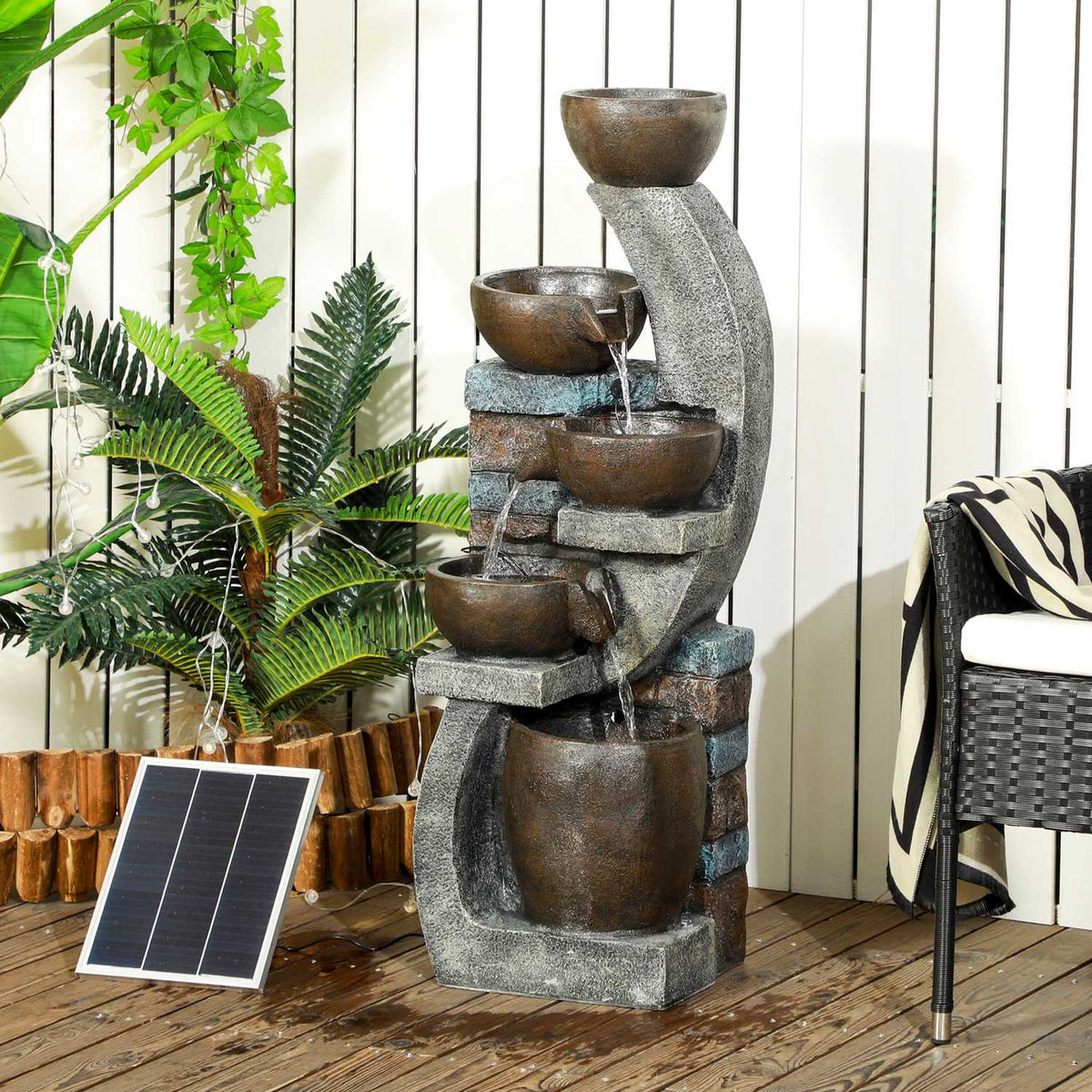 Garden Fountain Solar Fountain Decorative Fountain Led Lighting 5 Levels Garden Patio Synthetic Resin 37X35X107Cm