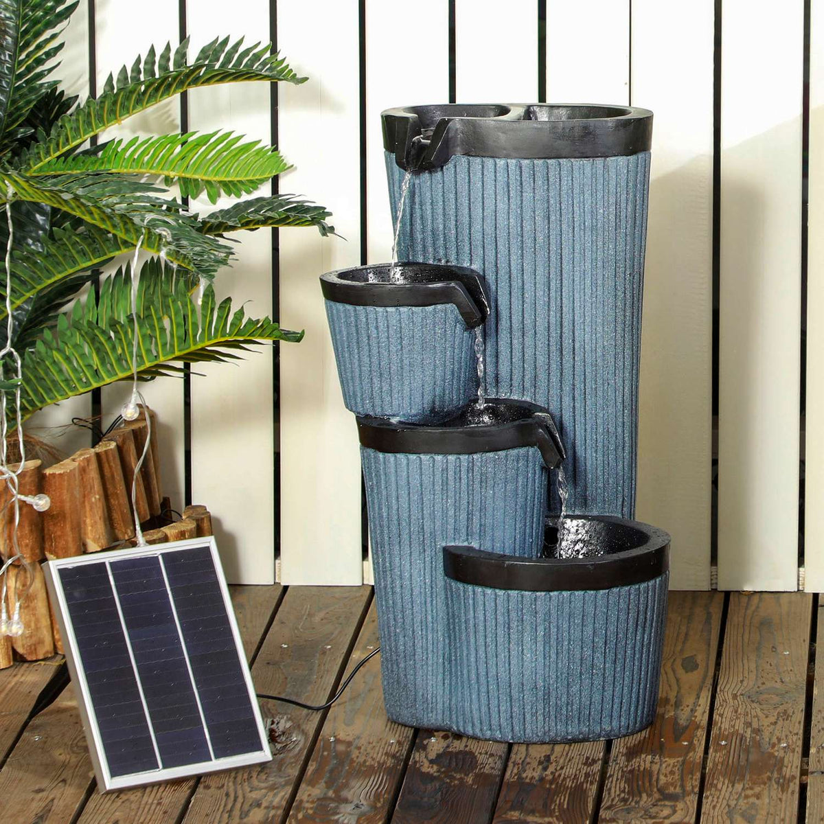 Garden Fountain Solar Fountain Led Lighting 4 Levels Decorative Fountain Flower Box Balcony Synthetic Resin 33 X 30 X 57.5 Cm