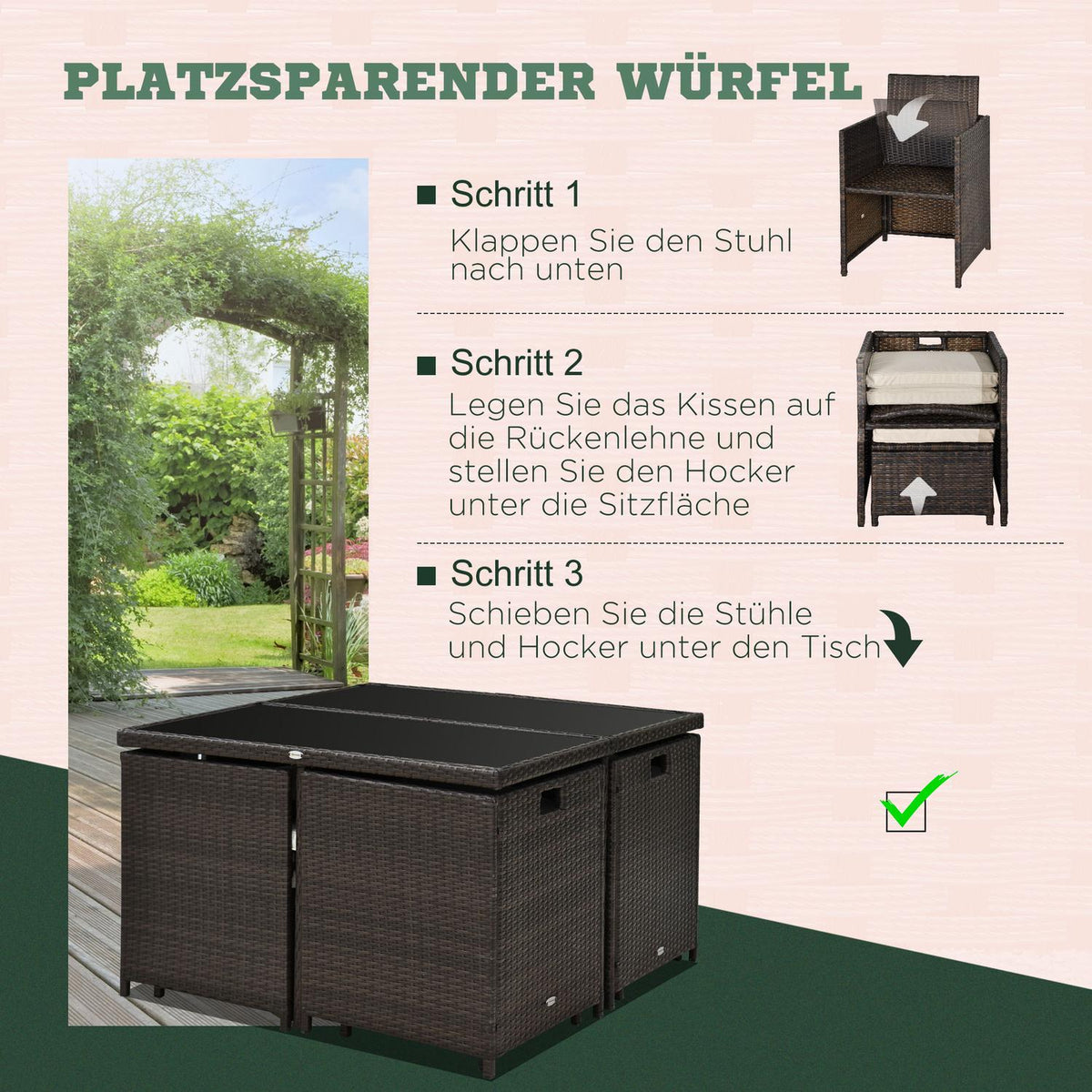 Garden Furniture Dining Group Polyrattan Seating Group 21 Pieces With Aluminum Brown Cushions