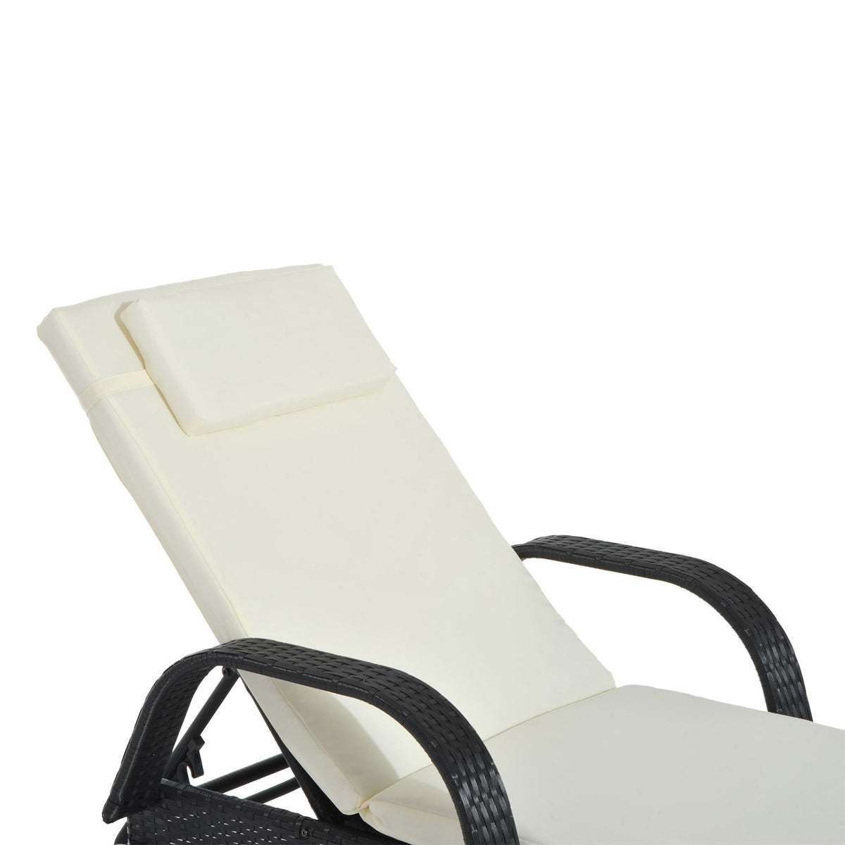 Garden Furniture Garden Lounger Sun Lounger Mobile With Cushion, Polyrattan + Metal, Black, 200 X 73 X 30-103 Cm