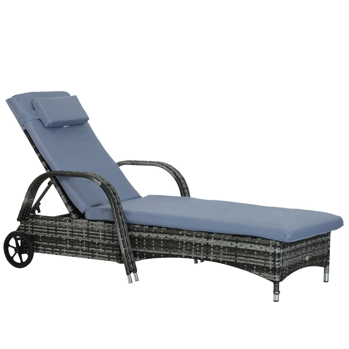 Garden Furniture Garden Lounger Sun Lounger Mobile With Cushion, Polyrattan + Metal, Gray, 200X73X30-103Cm