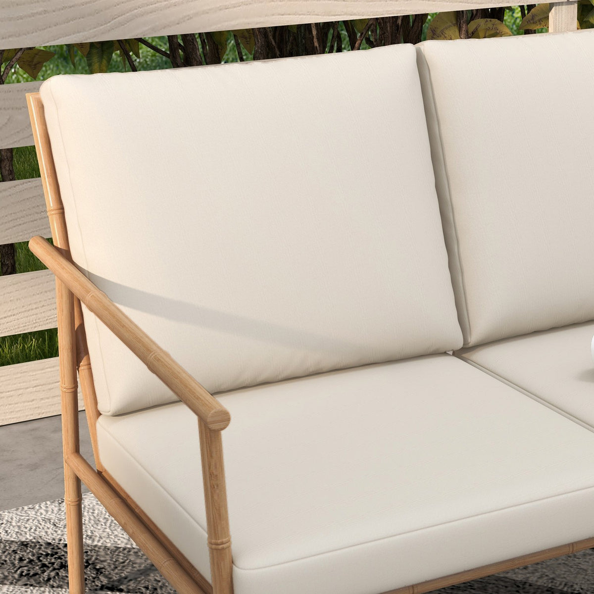 Garden Furniture Set 2 Armchairs Two-Seater Coffee Table Seat Cushion Balcony Terrace Cream