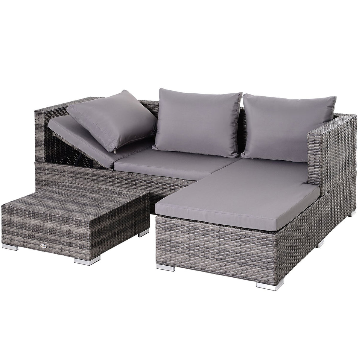 Garden Furniture Set 3-Piece Sofa Side Table Storage Space 5-Tier Pe Rattan Gray