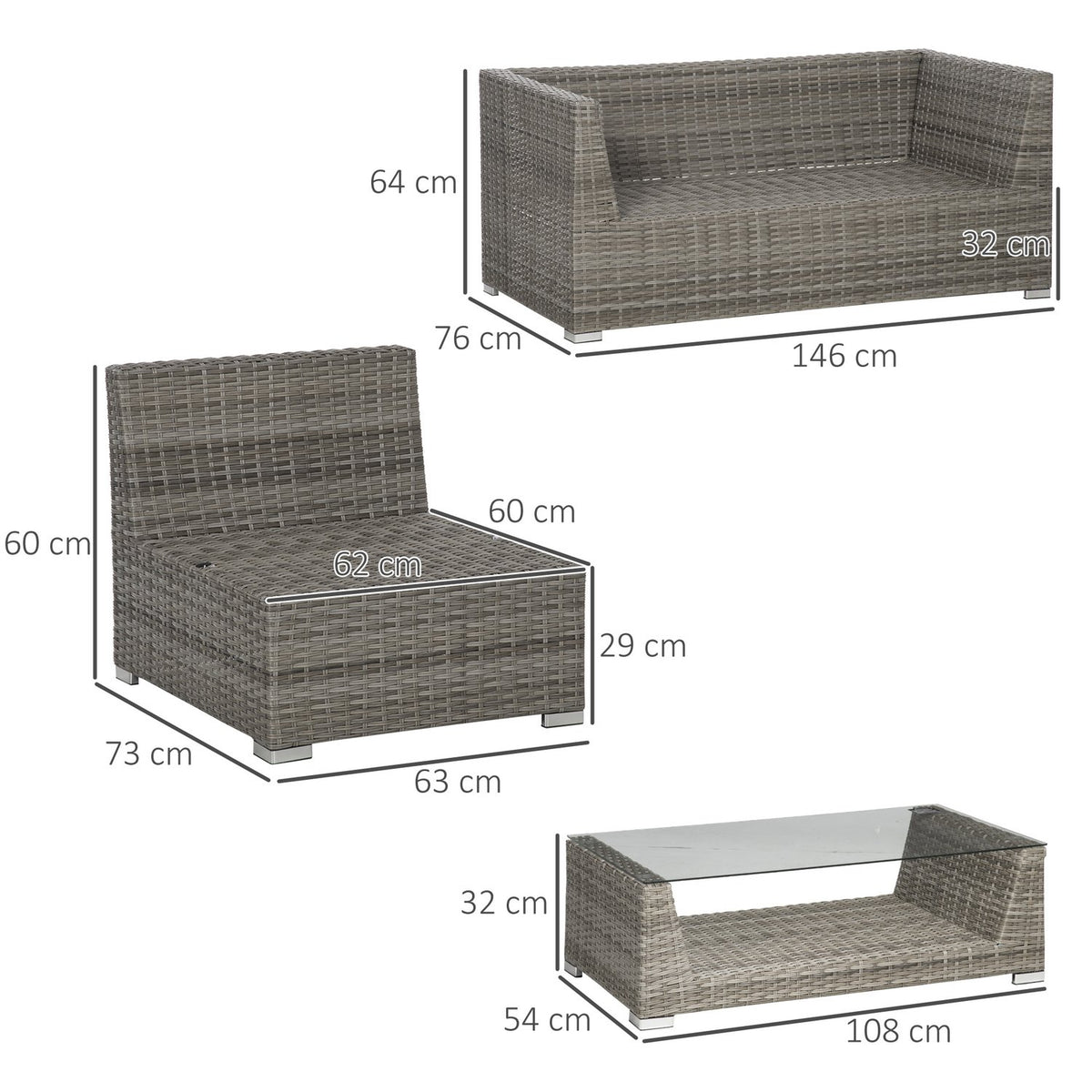 Garden Furniture Set 4 People Polyrattan Weather-Resistant Removable Covers Gray Beige