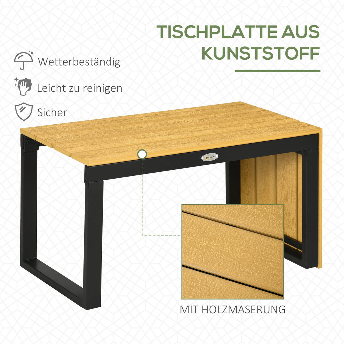 Garden Furniture Set For 3 People, Balcony Furniture With Seat Cushions, Aluminum Frame, Wood Look, Dark Gray + Natural