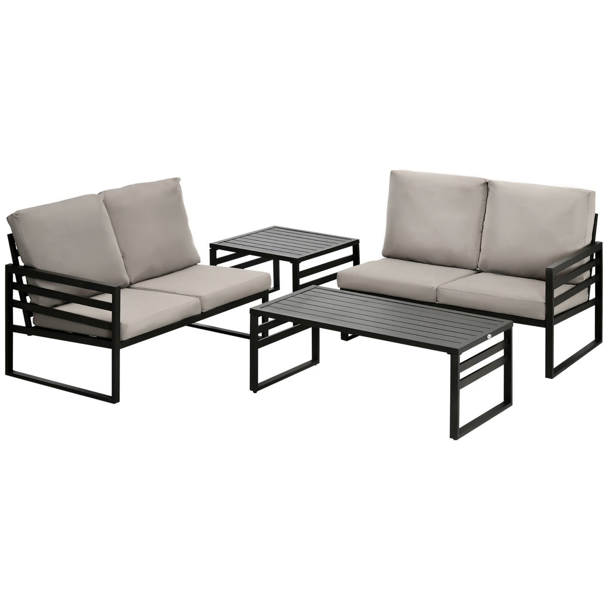 Garden Furniture Set For 4 Persons 2 Sofas 2 Tables Weatherproof 128Cm X 79Cm X 76.5Cm Light Gray + Black