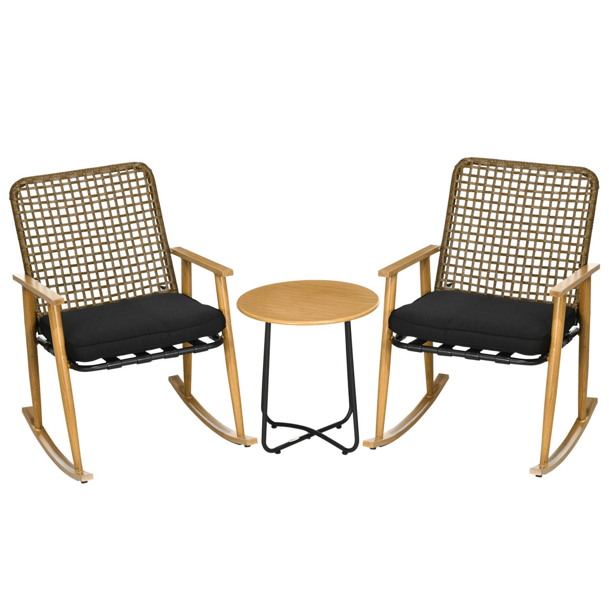 Garden Furniture Set For People, 2 Rocking Chairs, 1 Side Table, Robust Polyrattan, Including Seat Cushions