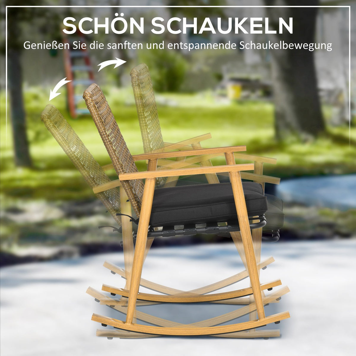 Garden Furniture Set For People, 2 Rocking Chairs, 1 Side Table, Robust Polyrattan, Including Seat Cushions