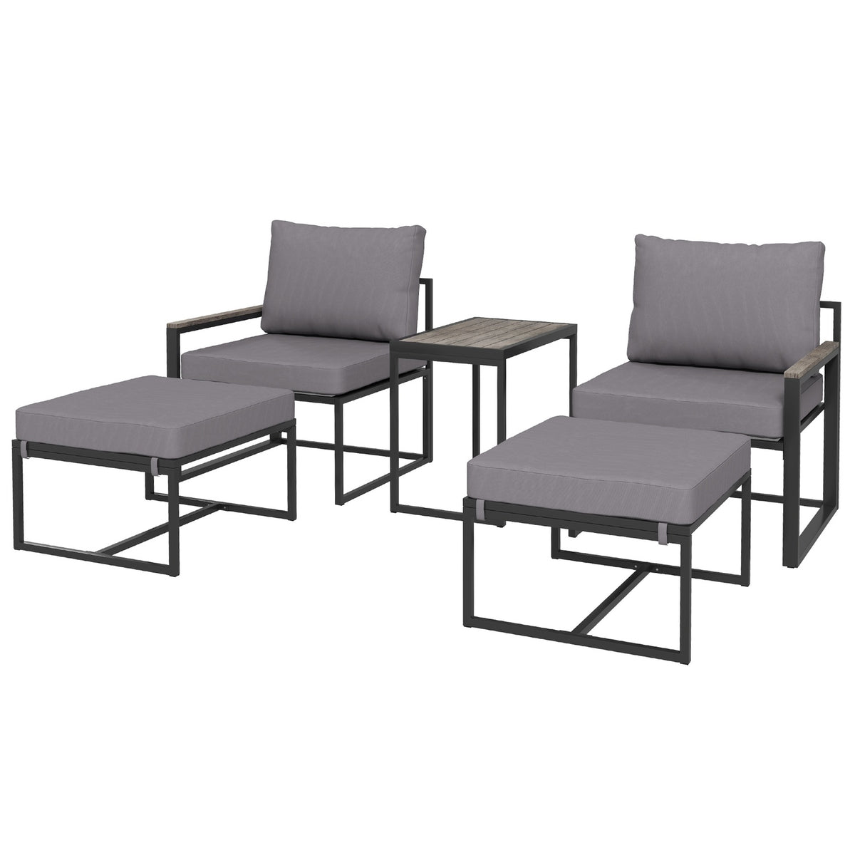 Garden Furniture Set for 2 People Steel Weatherproof Balcony Furniture Set with 2 Armchairs Seat Cushion Side Table Stool Outdoor Seating Group Patio Furniture Garden Set for Garden Patio Balcony Gray