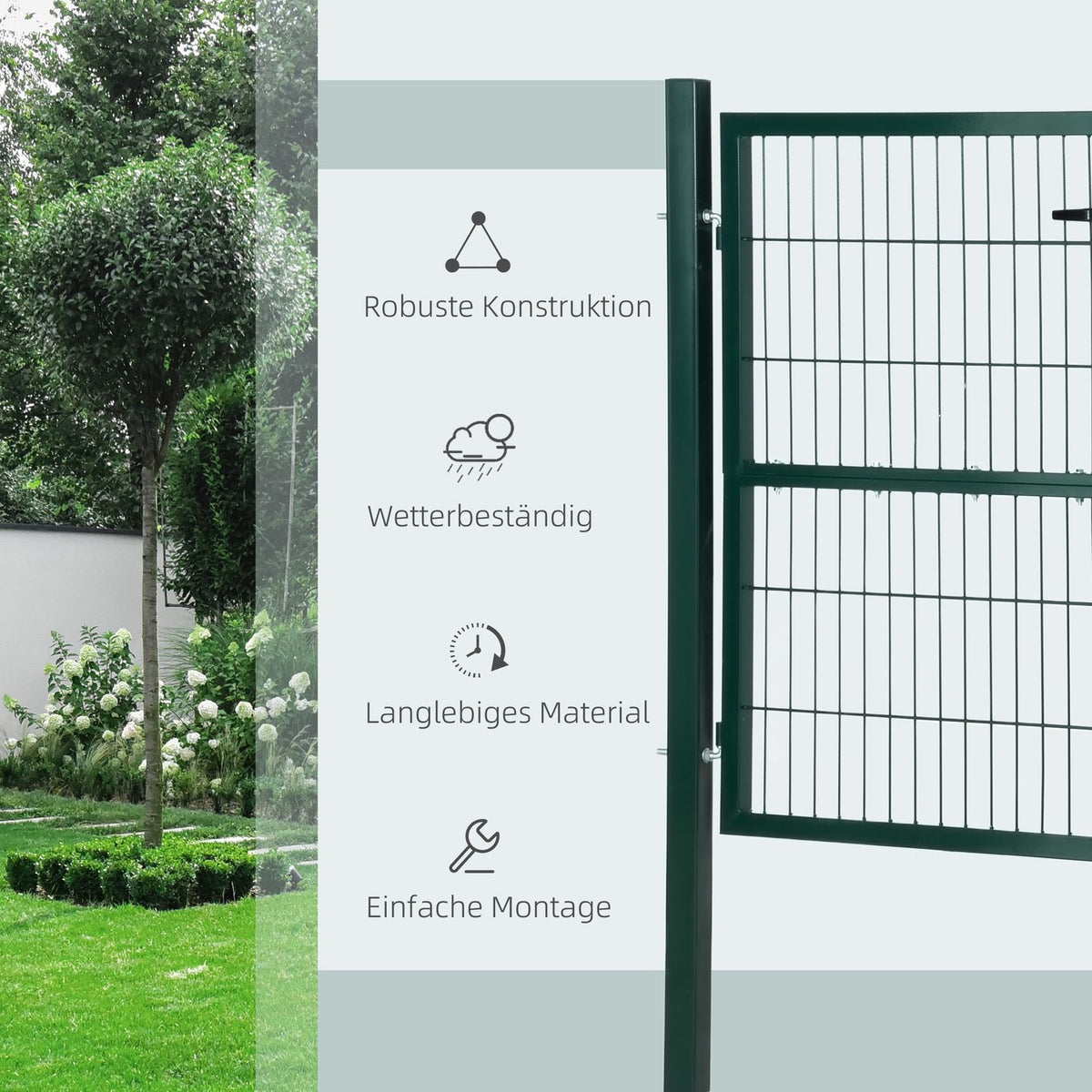 Garden Gate Garden Door Fence Gate Yard Door Made Of Steel With Handle Lock And Keys 97 X 170 Cm Green