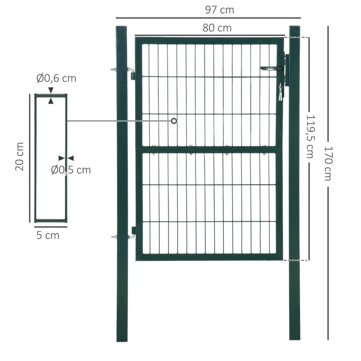 Garden Gate Garden Door Fence Gate Yard Door Made Of Steel With Handle Lock And Keys 97 X 170 Cm Green