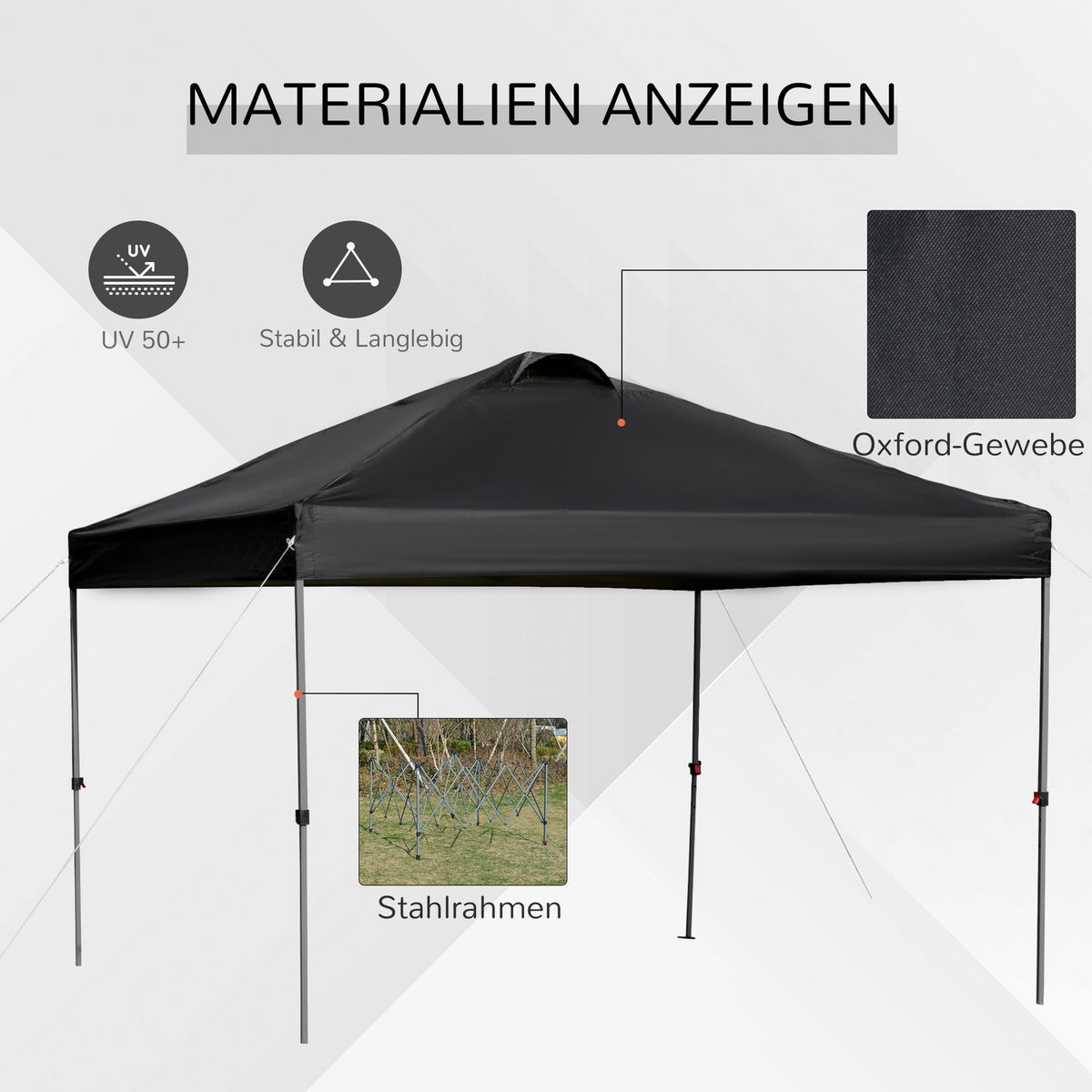 Garden Gazebo 2.95X2.95M Folding Gazebo Pop-Up With Pegs & Guy Ropes, Oxford Fabric, Uv Protection, Black