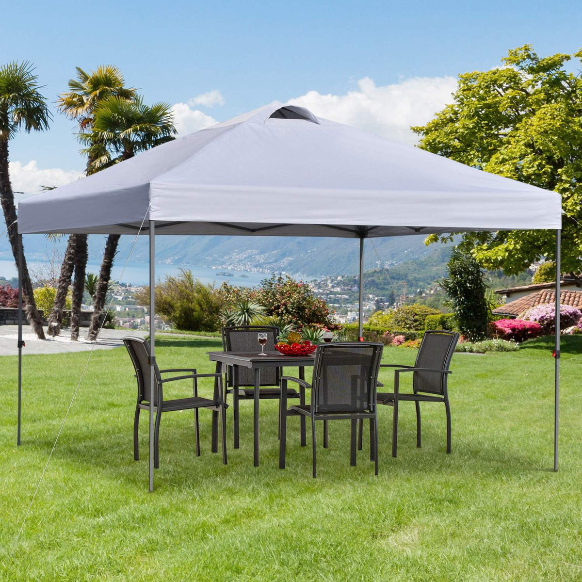 Garden Gazebo 2.95X2.95M Folding Gazebo Pop-Up With Pegs & Guy Ropes, Oxford Fabric, Uv Protection, White