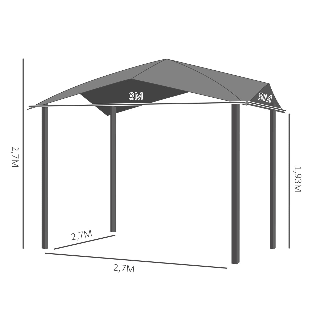 Garden Gazebo Canopy 3X3M With Sun Protection, Metal & Polyester, Grey