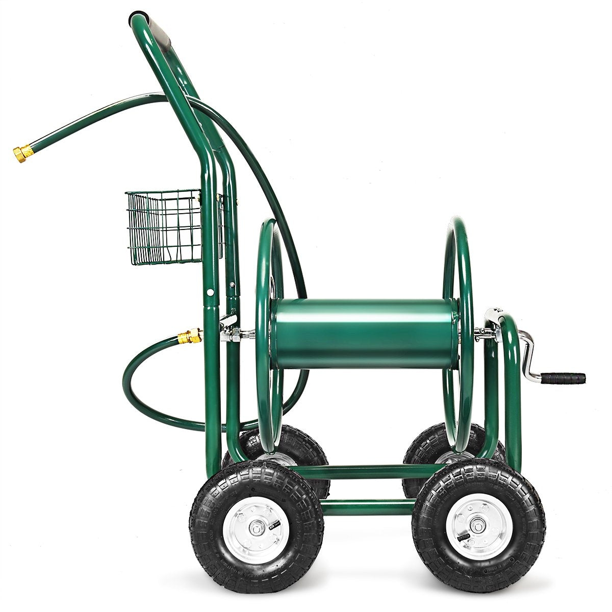 Garden Hose Trolley Hose Reel Hose Reel with Basket Green Metal 96 x 62 x 113 cm