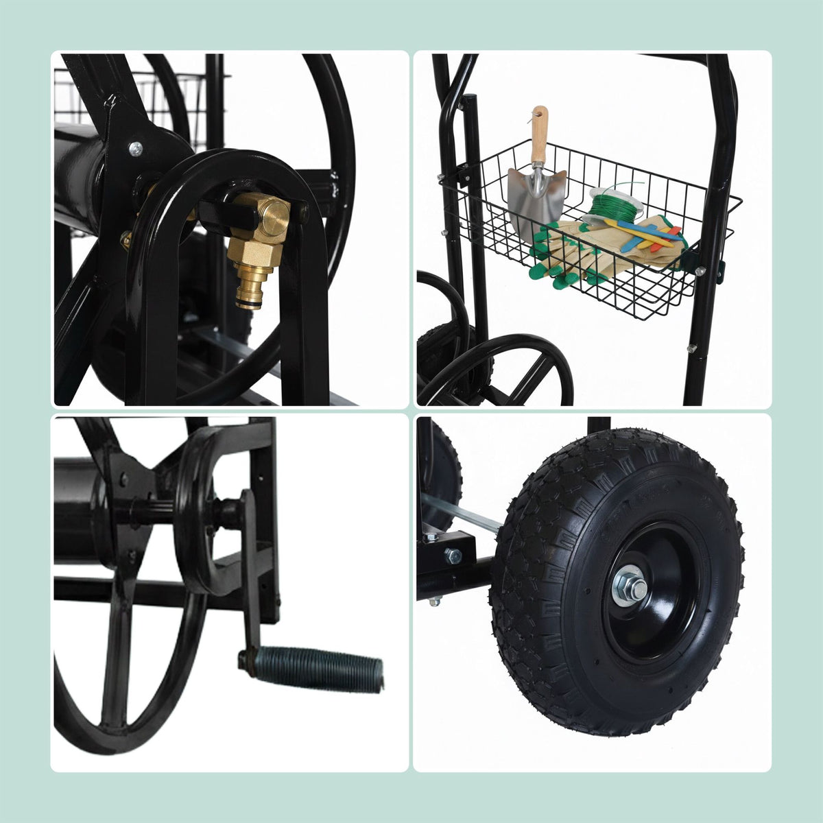 Garden Hose Trolley with 60m Reel and Wheels