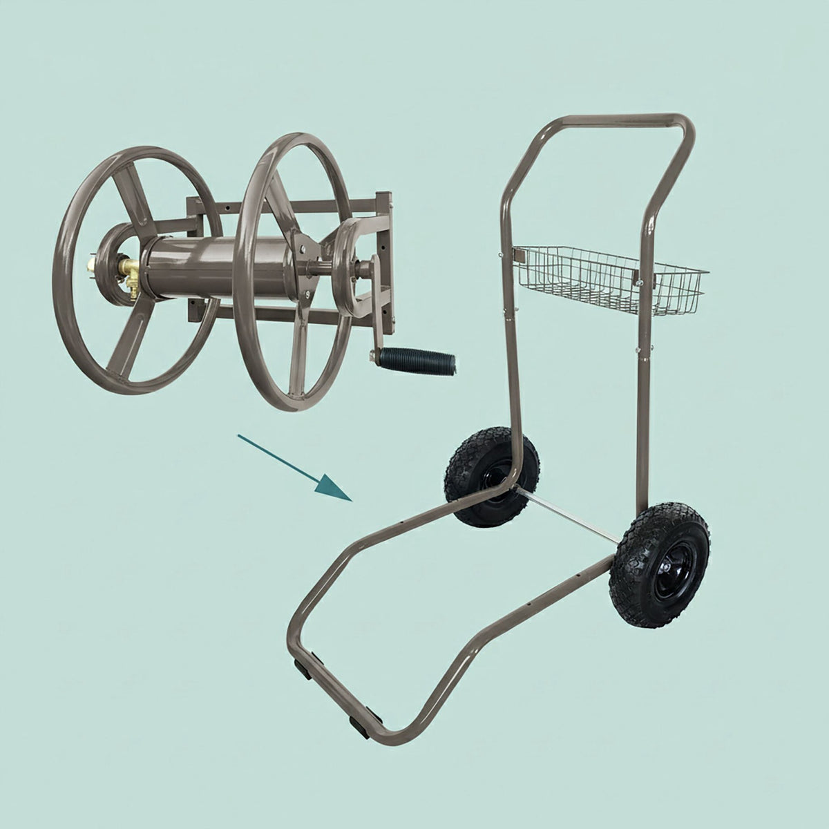 Garden Hose Trolley with Reel and Wheels, 60m Capacity