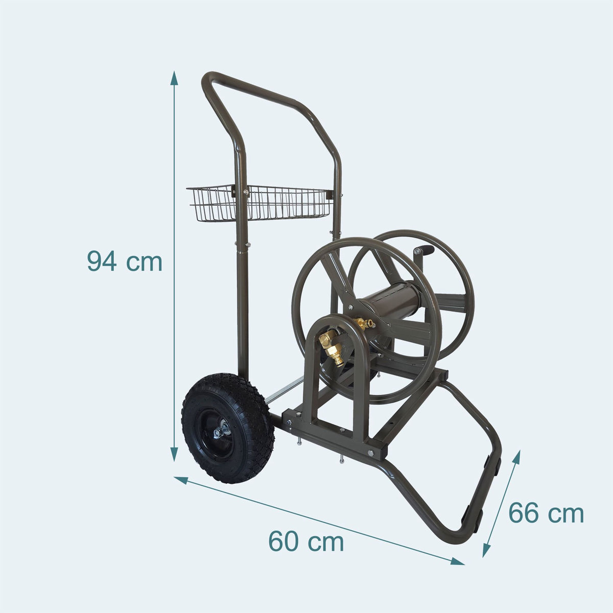 Garden Hose Trolley with Reel and Wheels, 60m Capacity