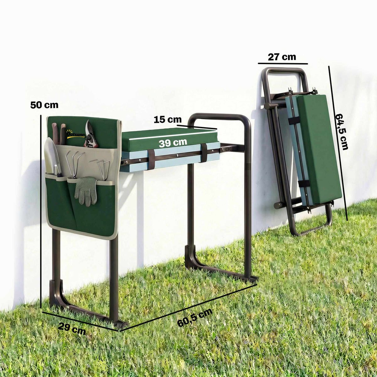 Garden Kneeler and Seat, 150kg Capacity, Foldable Steel Frame