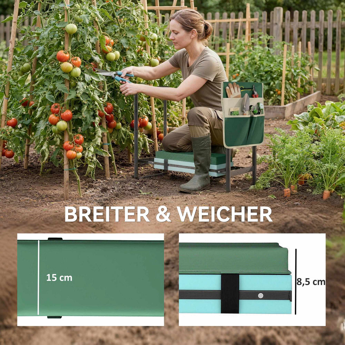 Garden Kneeler and Seat, 150kg Capacity, Foldable Steel Frame