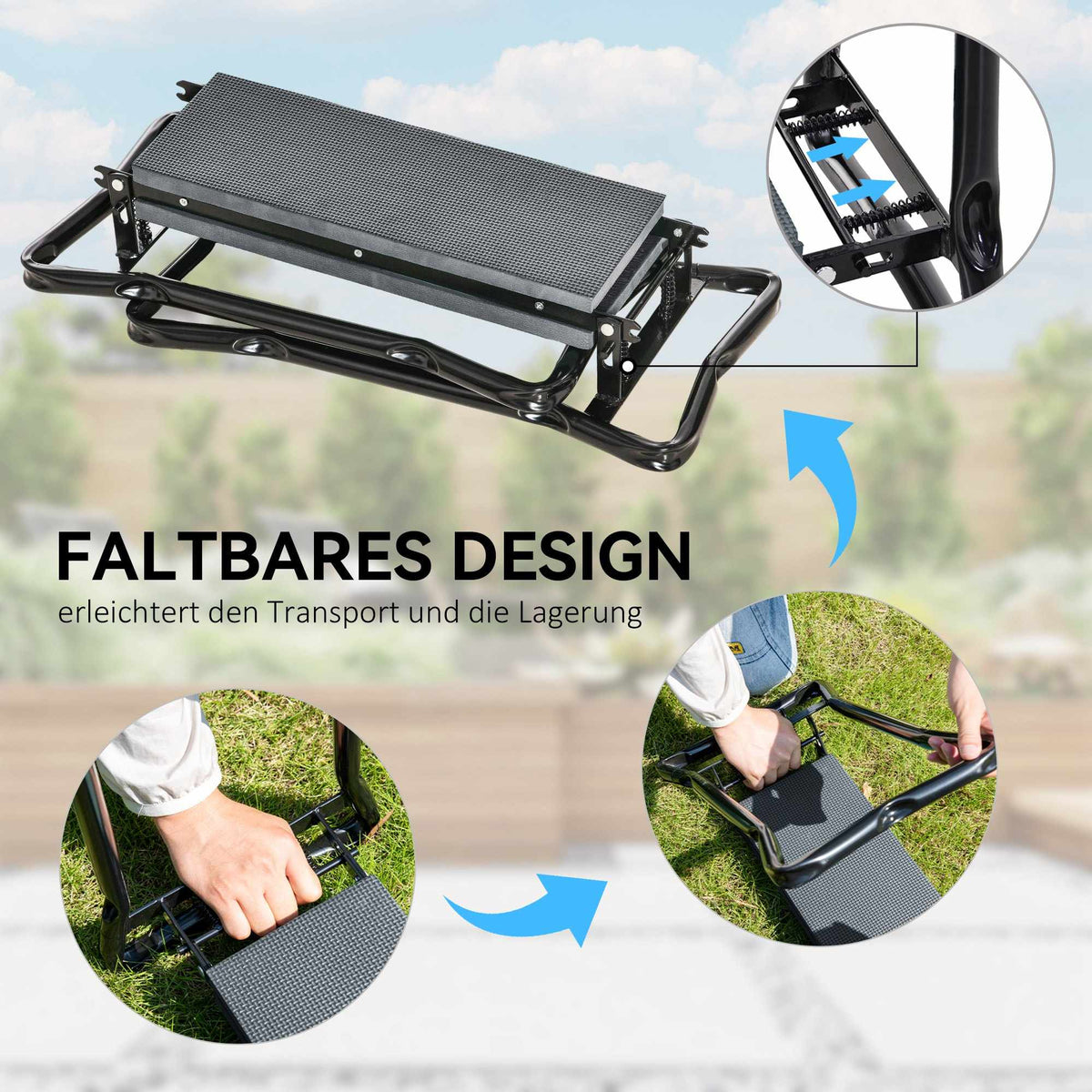 Garden Kneeler and Seat with Tool Pouches, Foldable, 150kg Capacity
