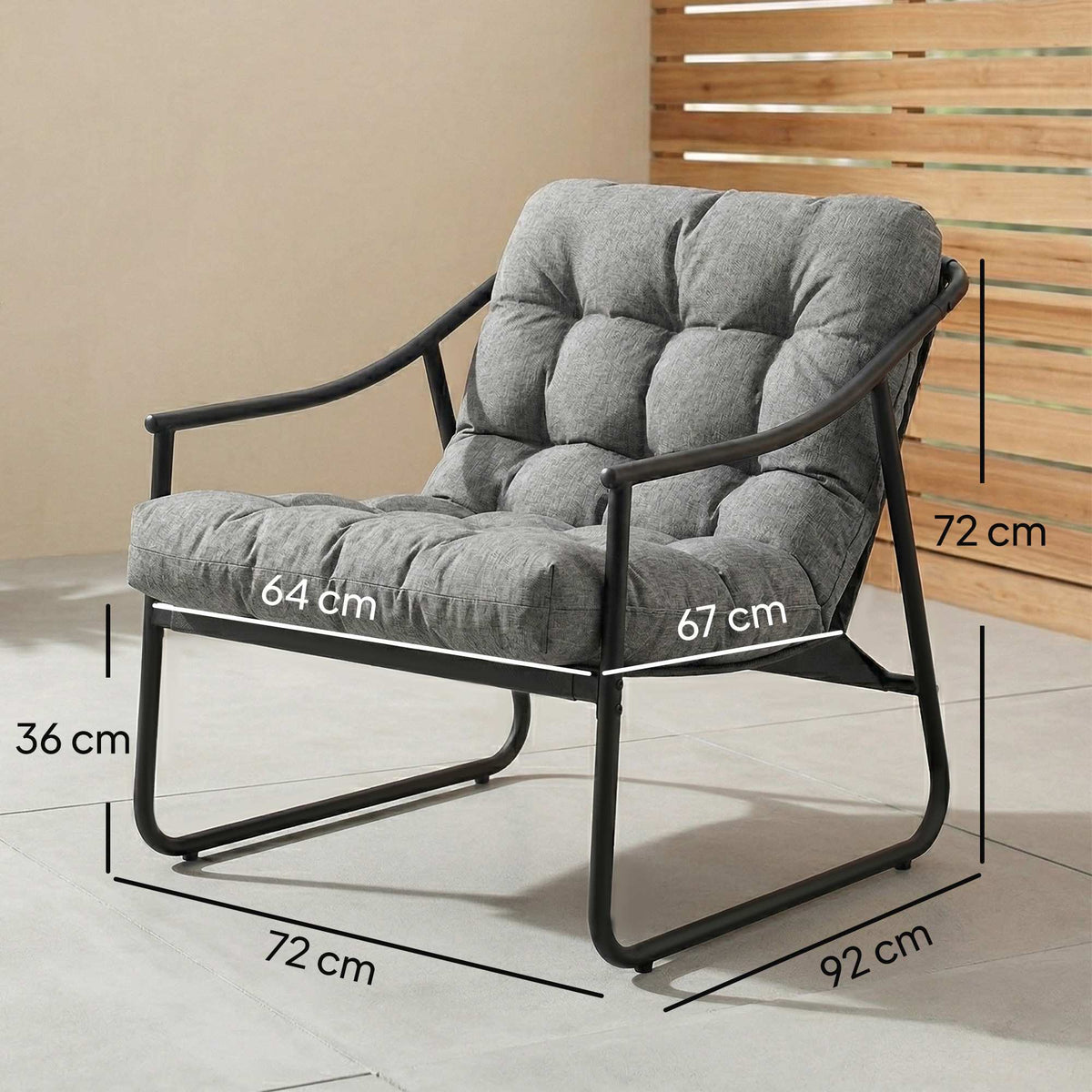 Garden Lounge Chair with Removable Cushion, Dark Grey