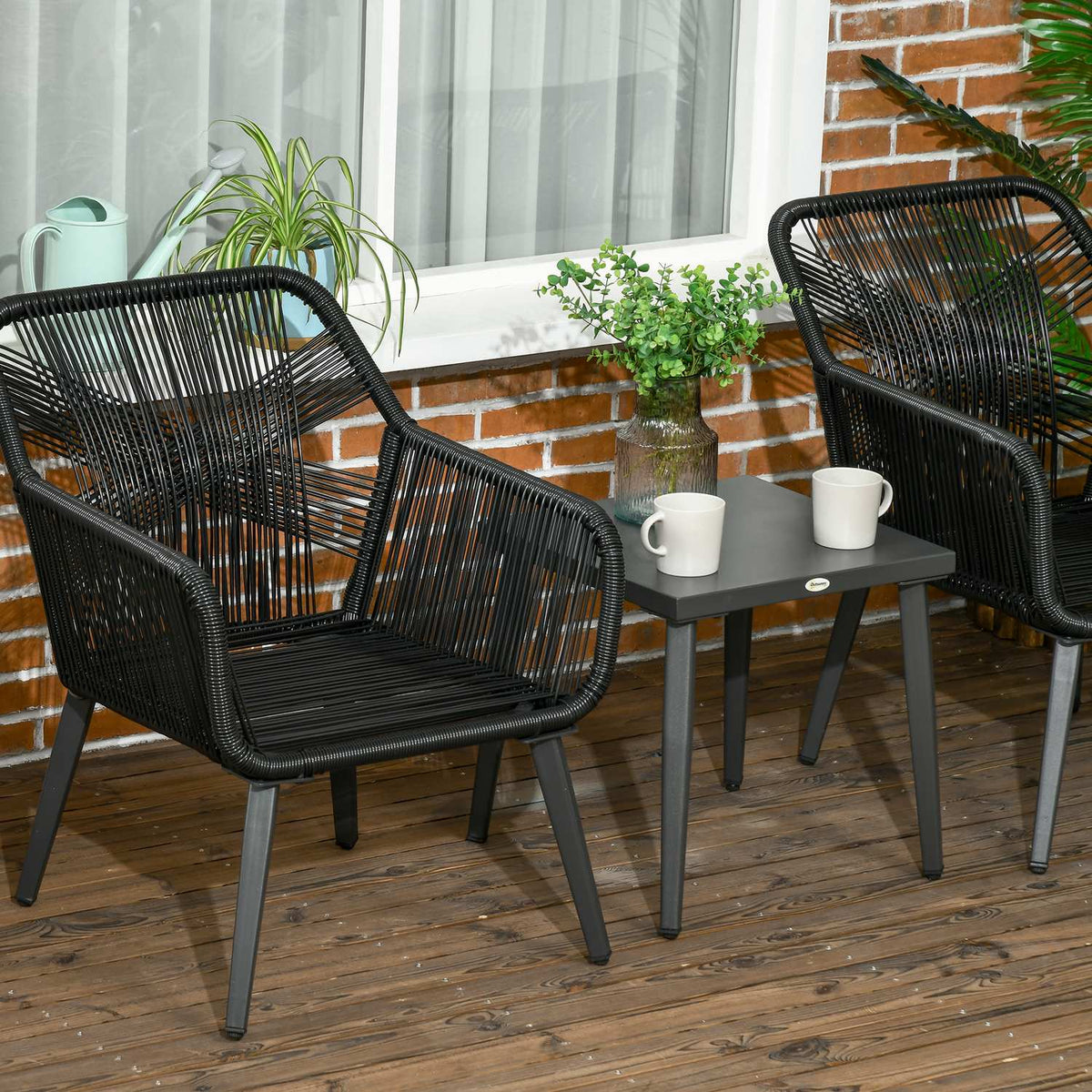 Garden Lounge Set For 2 2 Armchairs 1 Table Weather Resistant 63Cm X 73Cm X 78Cm Black + Dark Gray