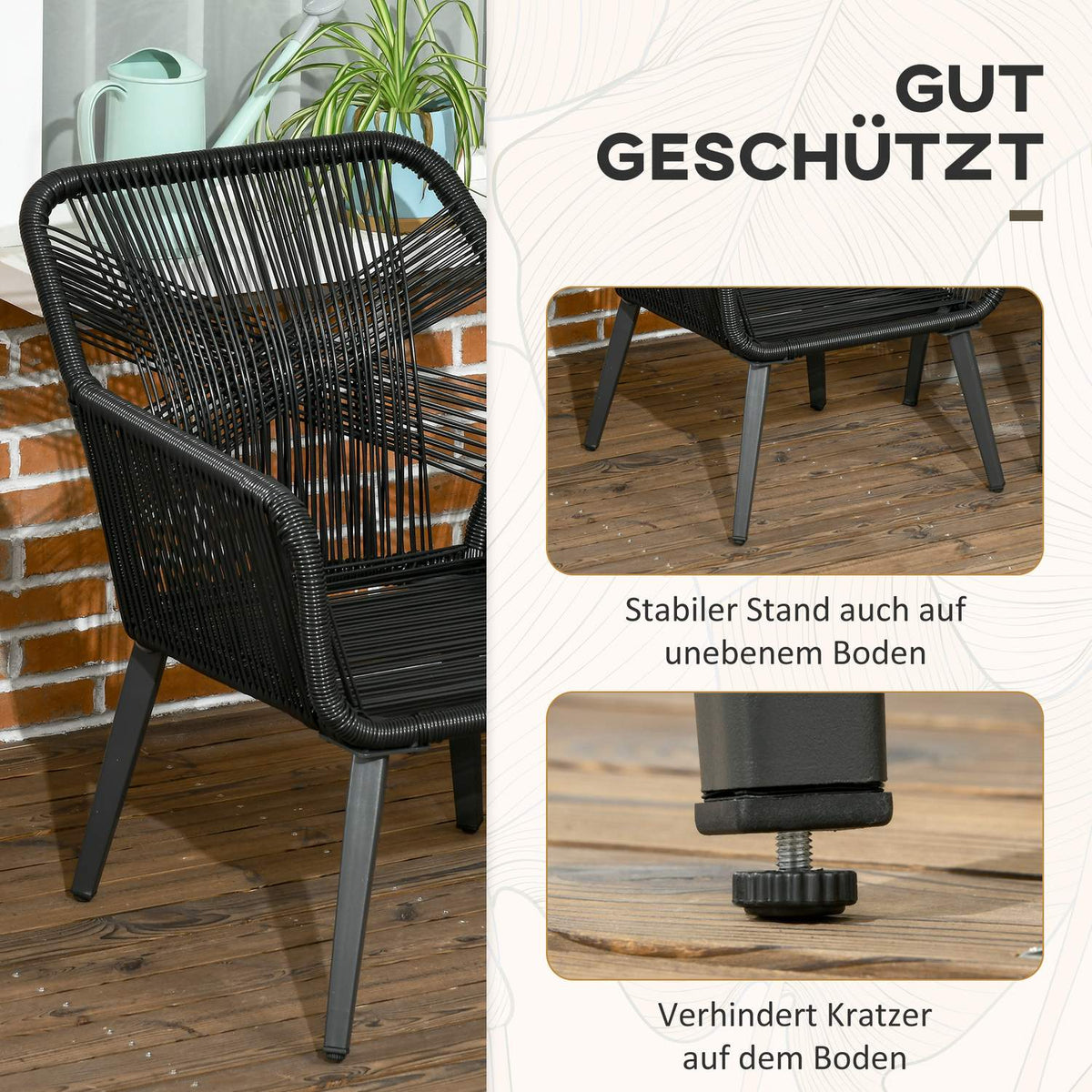Garden Lounge Set For 2 2 Armchairs 1 Table Weather Resistant 63Cm X 73Cm X 78Cm Black + Dark Gray