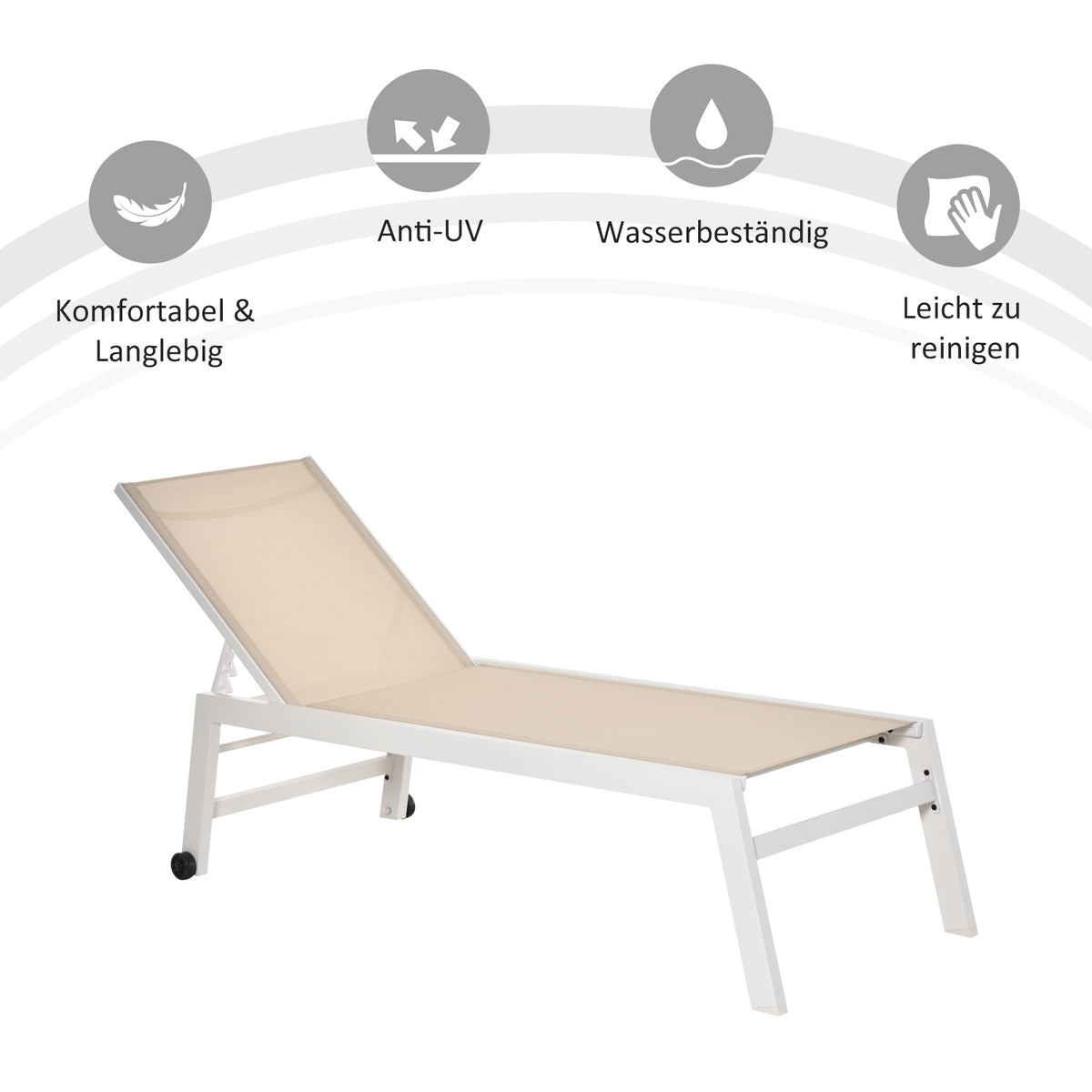Garden Lounger 5-Step Backrest Aluminum Cream White 169X65X102Cm