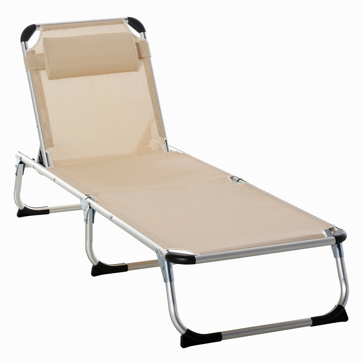 Garden Lounger Aluminum 5-Way Adjustable Foldable Ergonomic Mesh Beige 170X60X76Cm