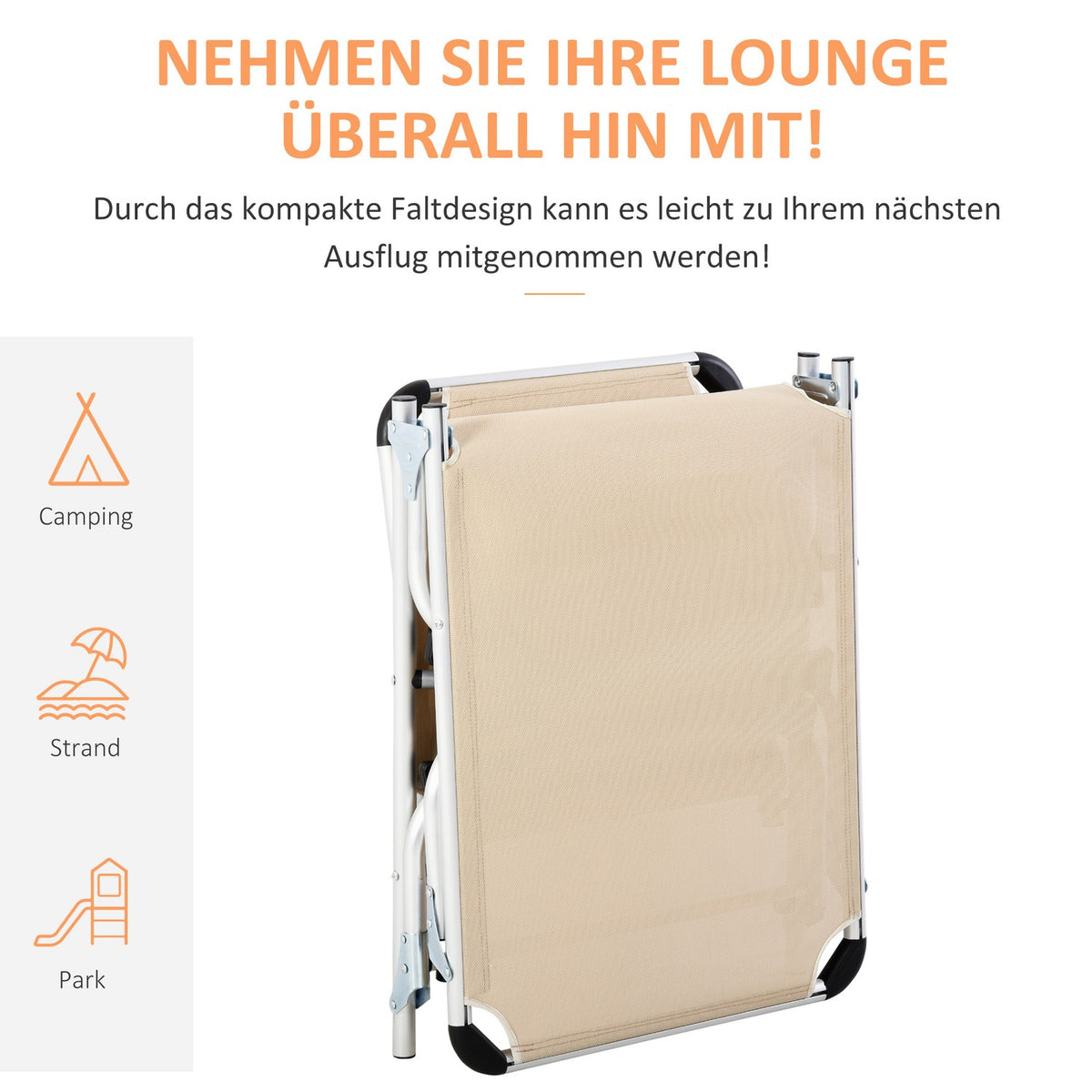 Garden Lounger Aluminum 5-Way Adjustable Foldable Ergonomic Mesh Beige 170X60X76Cm