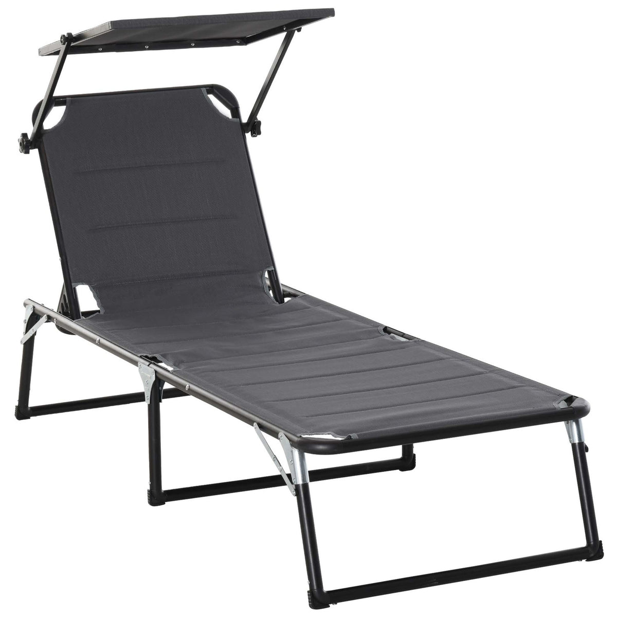 Garden Lounger Aluminum Sun Lounger Roof 5-Way Adjustable Foldable Ergonomic Textline Dark Gray 164 X 66 X 84.5 Cm