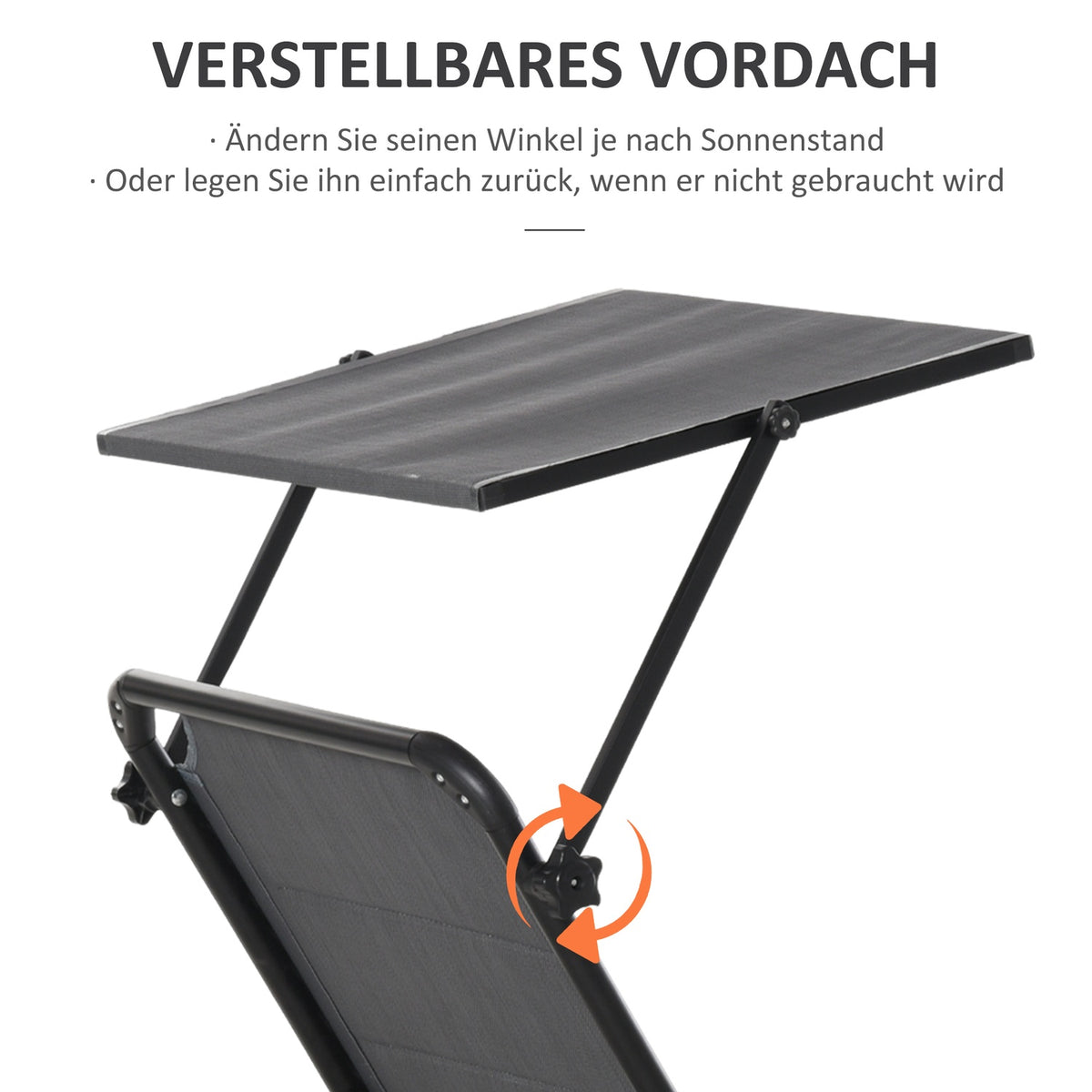 Garden Lounger Aluminum Sun Lounger Roof 5-Way Adjustable Foldable Ergonomic Textline Dark Gray 164 X 66 X 84.5 Cm