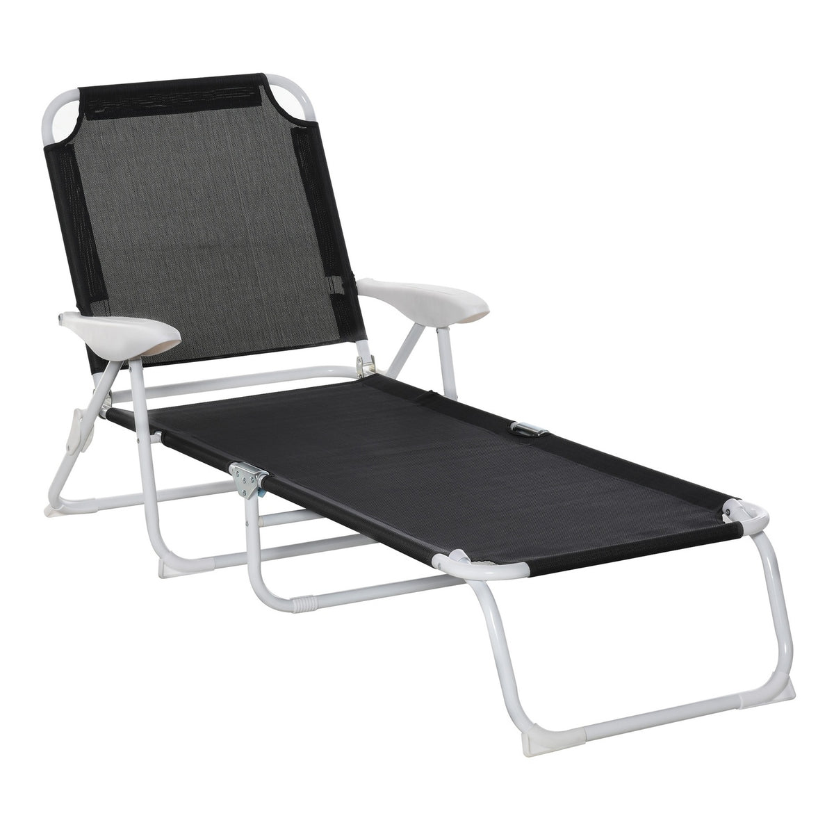 Garden Lounger Deck Chair Foldable 4-Tier Mesh Black 186X66X80Cm