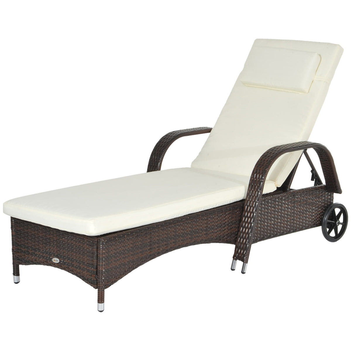 Garden Lounger, Sun Lounger, Rattan Lounger, Garden Furniture, Mobile Lounger With Cushions And Wheels, Polyrattan + Metal, Coffee Brown, 200 X 73 X 30-103Cm