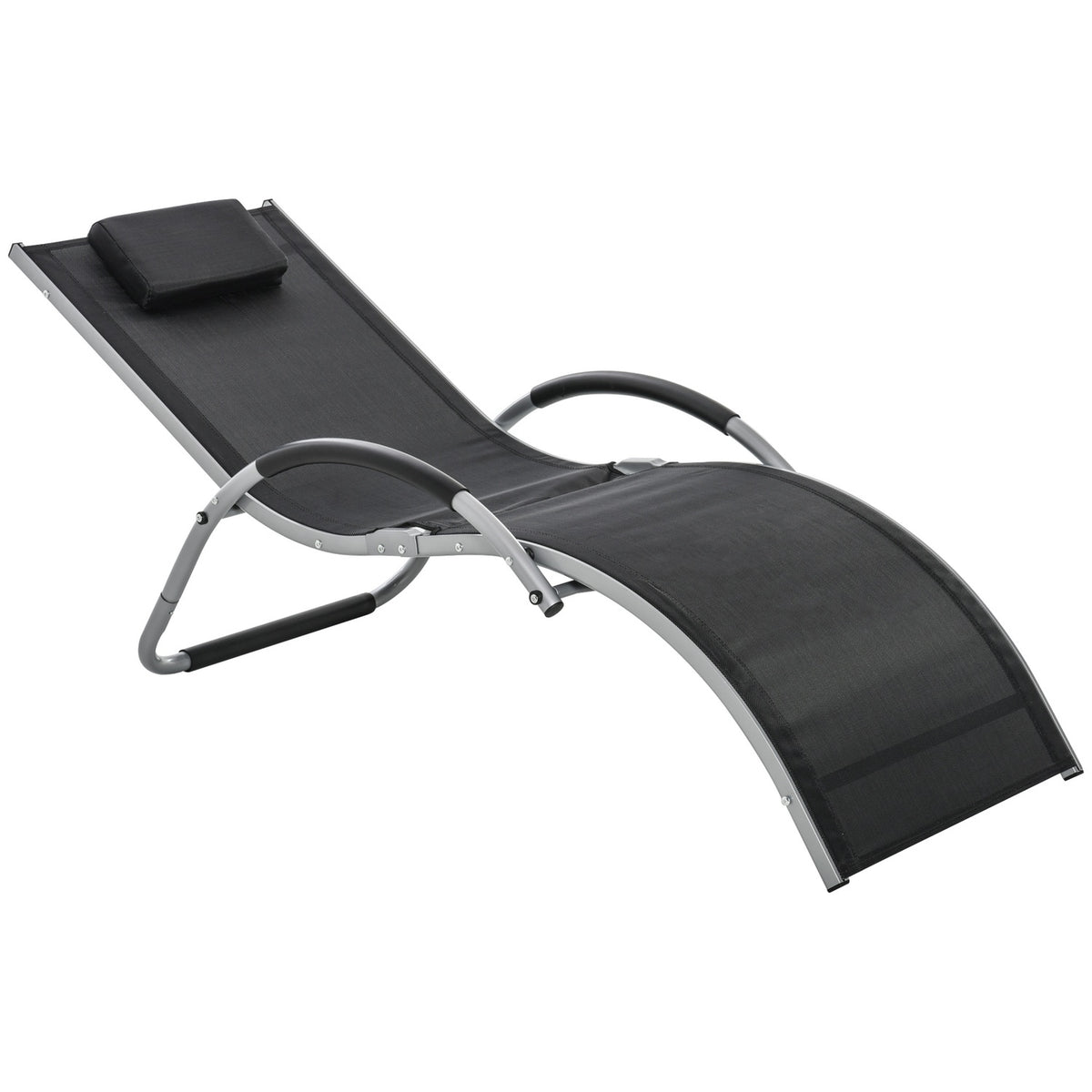 Garden Loungers With Cushions Sun Lounger Relax Lounger Ergonomic Aluminum Textline Black 160 X 60 X 65 Cm