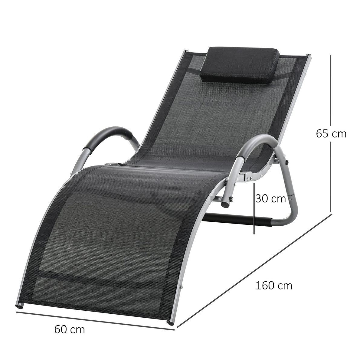 Garden Loungers With Cushions Sun Lounger Relax Lounger Ergonomic Aluminum Textline Black 160 X 60 X 65 Cm