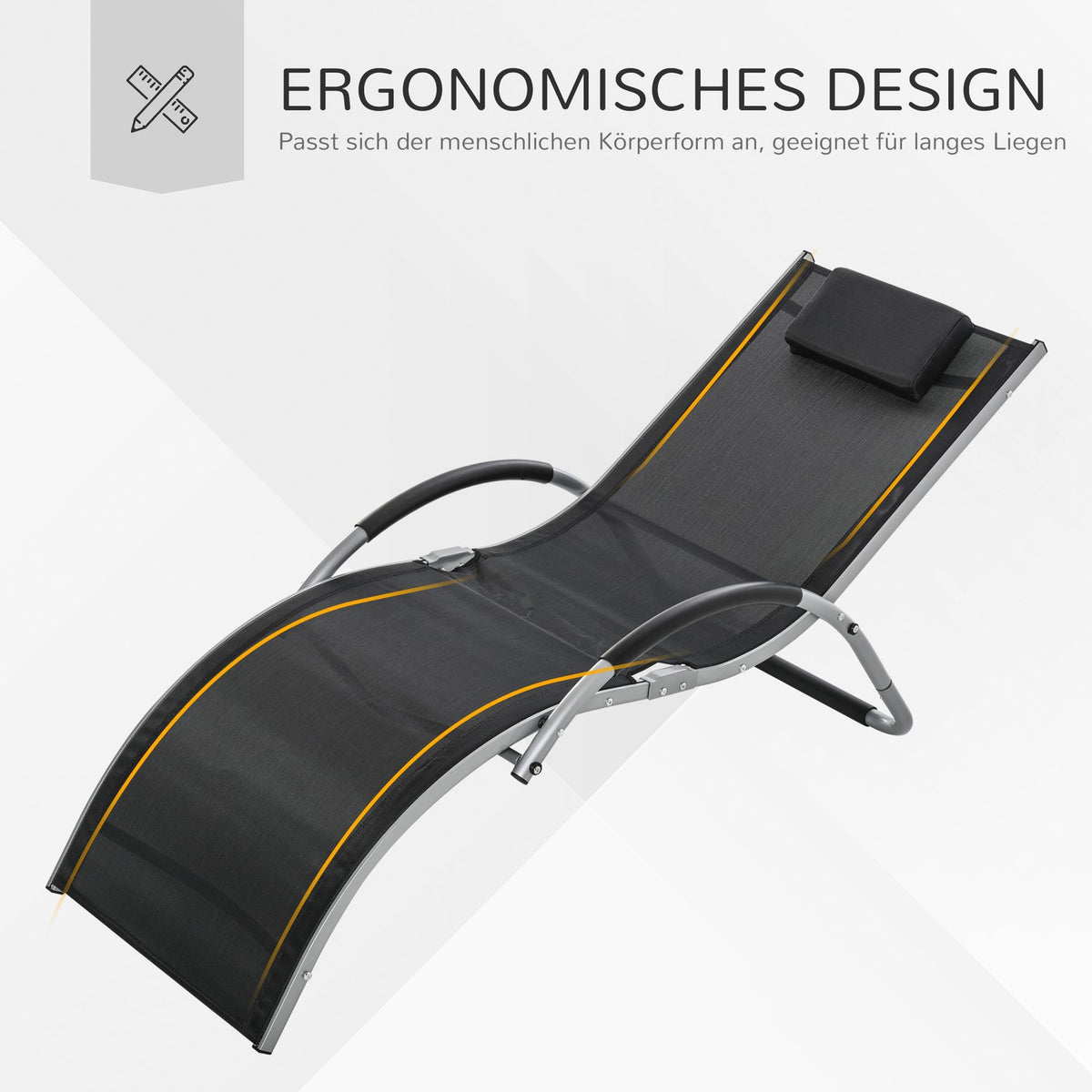 Garden Loungers With Cushions Sun Lounger Relax Lounger Ergonomic Aluminum Textline Black 160 X 60 X 65 Cm