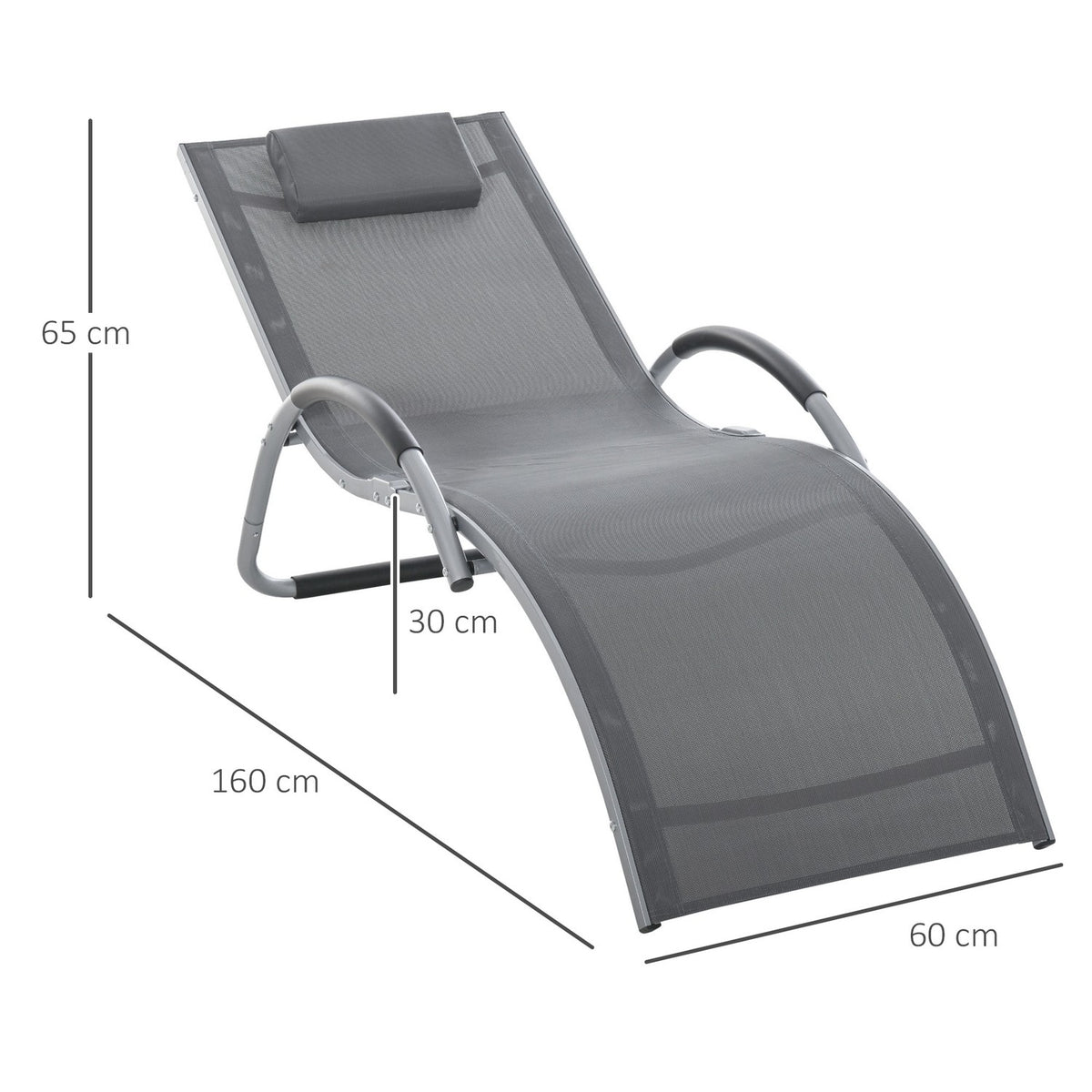 Garden Loungers With Cushions Sun Lounger Relax Lounger Ergonomic Aluminum Textline Gray 160 X 60 X 65 Cm