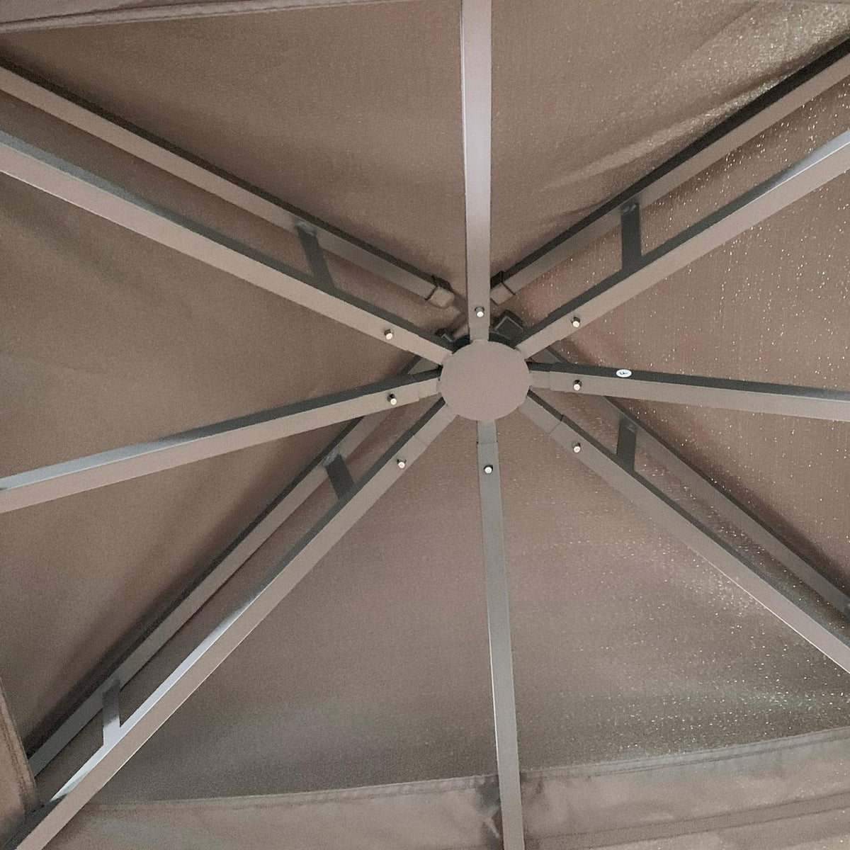Garden Pavilion 3.65X3M Marquee With Double Roof & Mosquito Net, Metal, Brown+Beige