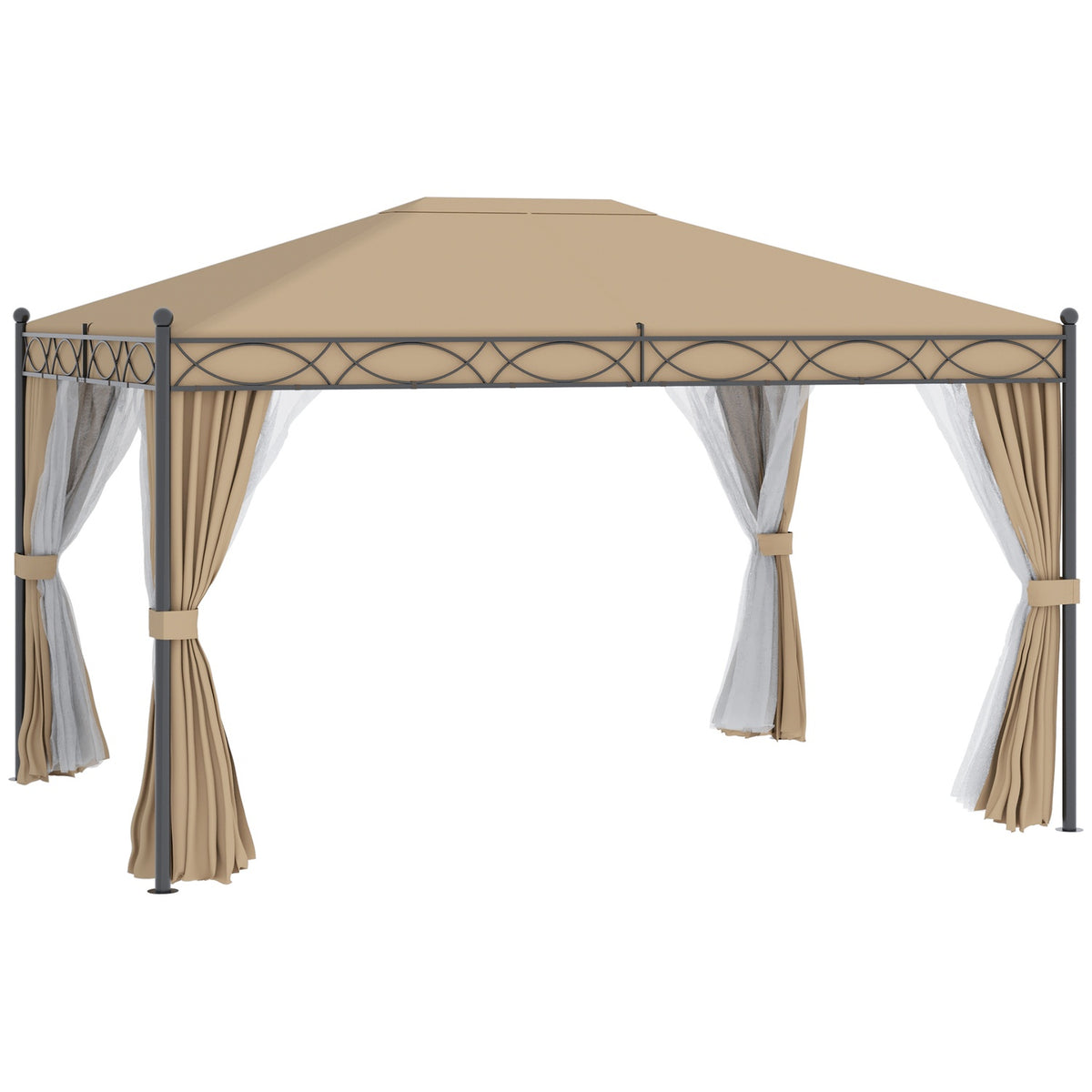 Garden Pavilion Elegant Garden Tent 3X4M With Side Walls, Mosquito Net, Metal & Polyester In Beige