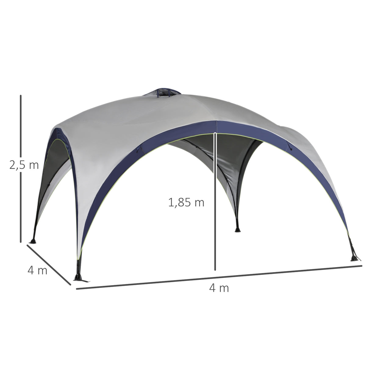 Garden Pavilion Garden Tent Marquee Party Tent Sun Protection Weatherproof Metal Pole + Polyester Cream White + Blue 4 X 4 X 2.5 M