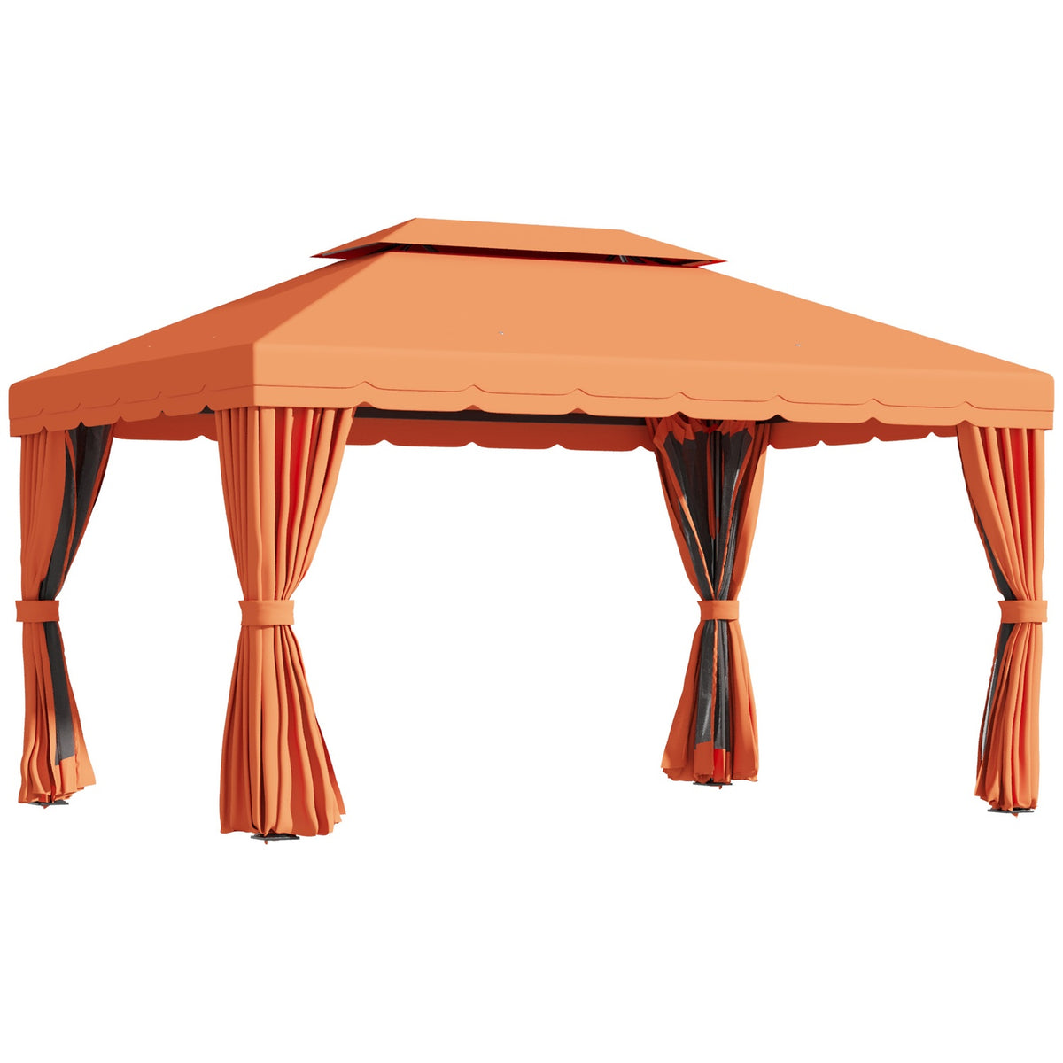 Garden Pavilion Gazebo Garden Tent Marquee Party Tent With 4 X Side Walls Weatherproof Aluminum Polyester Orange 3.9 X 2.9 X 2.7 M
