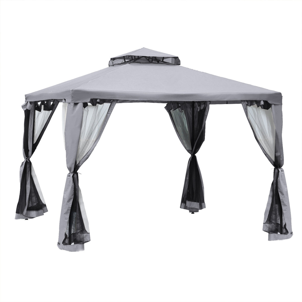 Garden Pavilion Gazebo Garden Tent Party Tent With 4 X Side Walls Weatherproof Metal Polyester Light Gray 3 X 3 X 2.6 M
