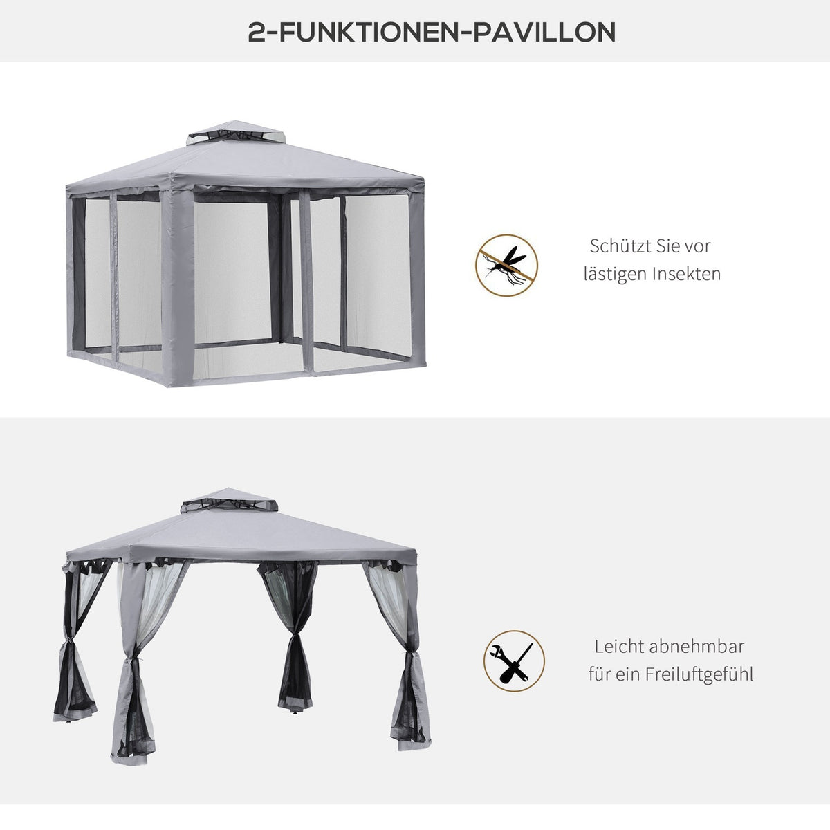 Garden Pavilion Gazebo Garden Tent Party Tent With 4 X Side Walls Weatherproof Metal Polyester Light Gray 3 X 3 X 2.6 M