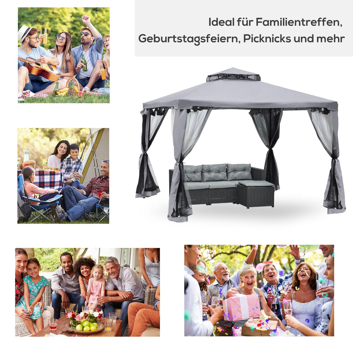 Garden Pavilion Gazebo Garden Tent Party Tent With 4 X Side Walls Weatherproof Metal Polyester Light Gray 3 X 3 X 2.6 M